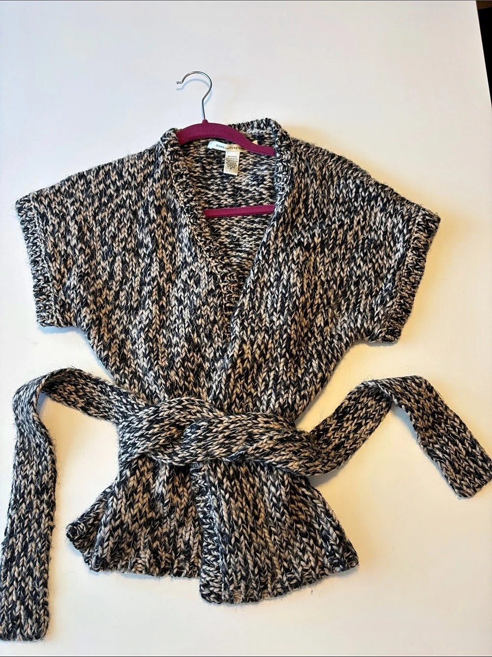 Diane von Furstenberg Belted Knit Sweater in Black & Tan